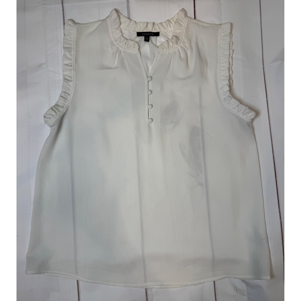 White Papaya Sleeveless Sheer Blouse / Large / Sku0010‎